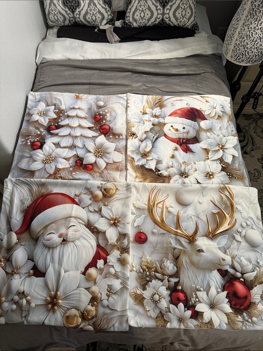 Source Unknown Christmas Holiday Throw Pillow Covers Set of 4 White, Gold & Red